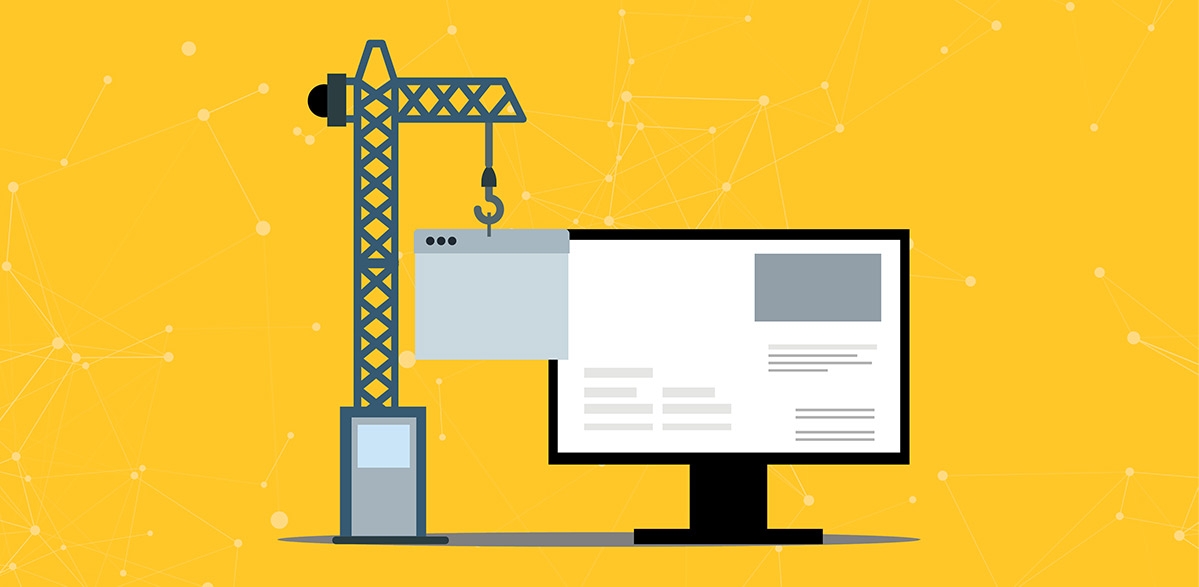 Illustration of a computer with a small crane next to it, lifting a window into the monitor
