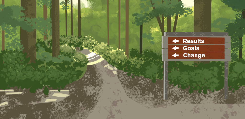 Illustration of a forest sign pointing the way to results, goals, and change