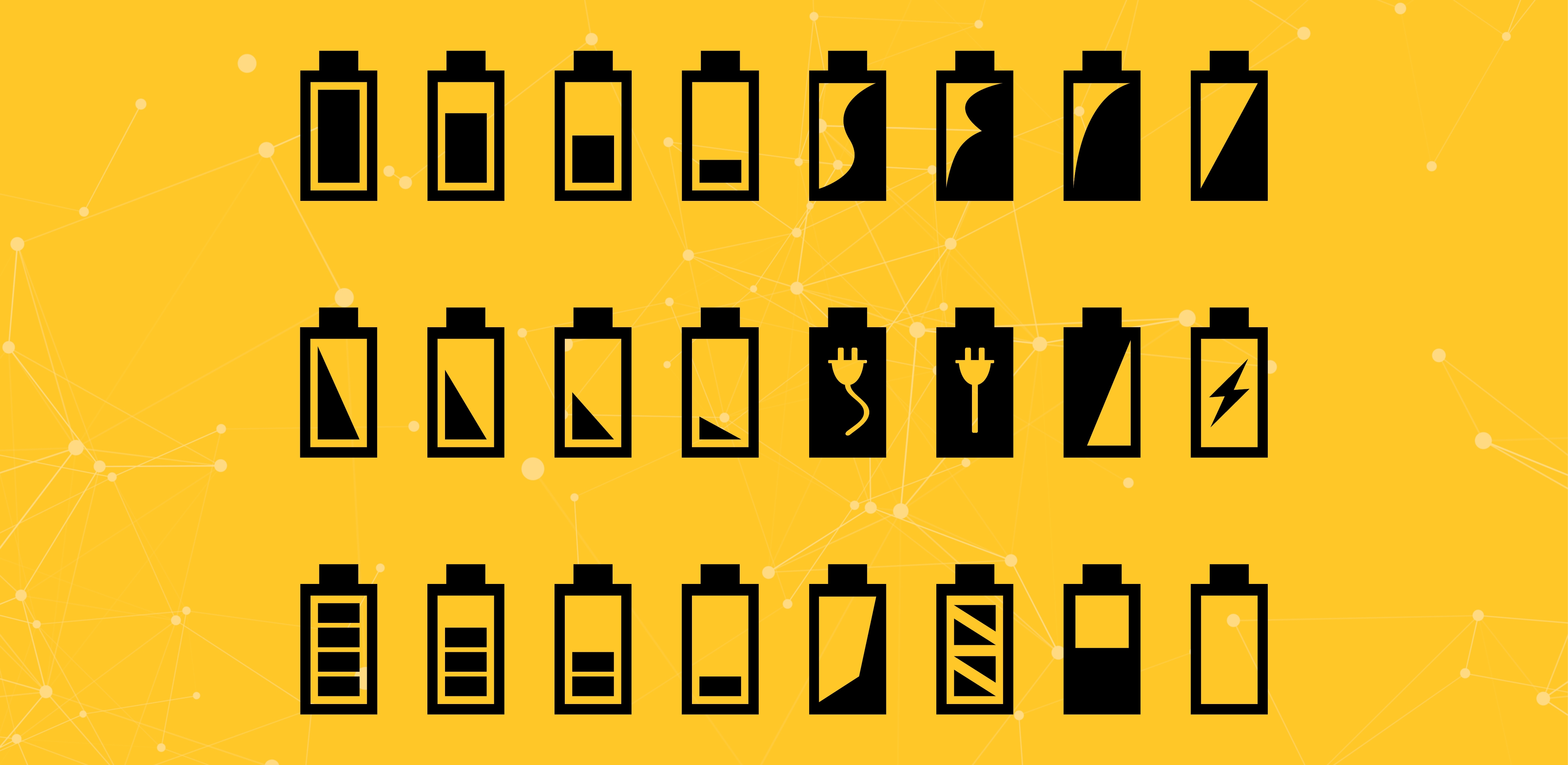 Illustration of battery silhouettes against a gold colored background.