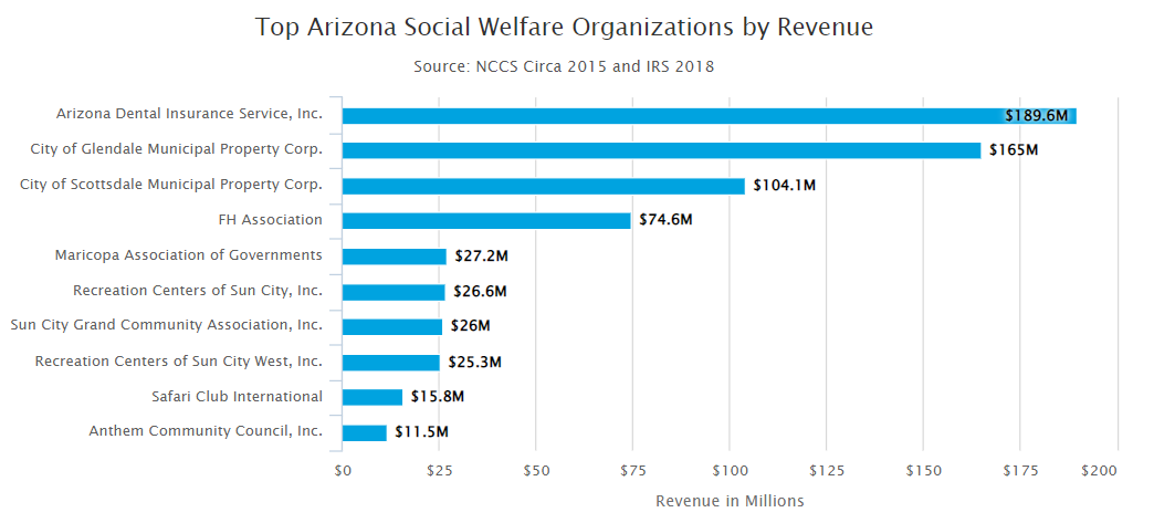 Top Arizona Social Welfare Organizations by Revenue