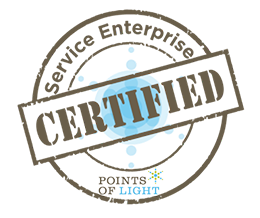 Graphic of a circular stamp reading "Service Enterprise Certified, Points of Light".