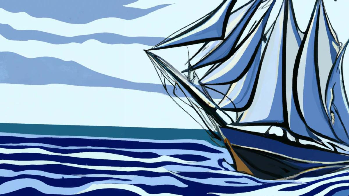 Drawing of sailboat on the sea