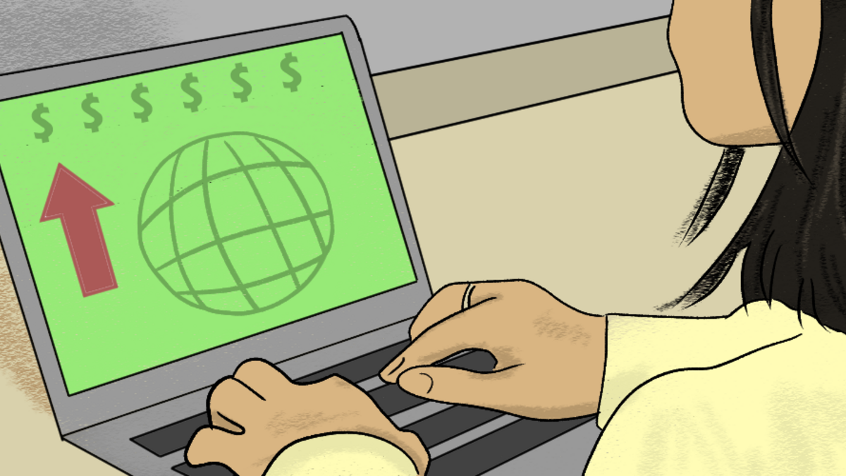 Illustration of a woman on her laptop